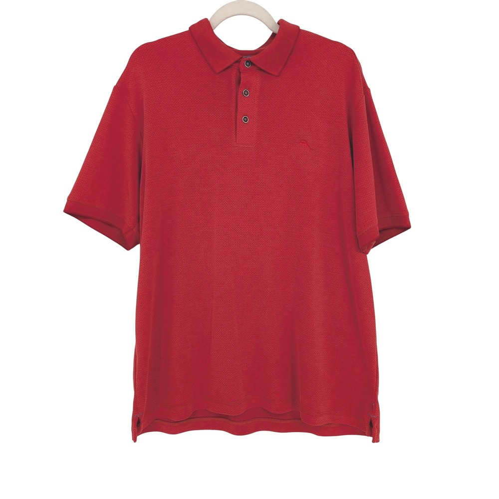 Tommy Bahama Mens Large Red Textured Modal Blend Short Sleeve Polo Golf‎ Shirt